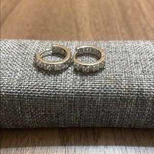 Sparkling Silver Hoop Earrings with Clear Stones